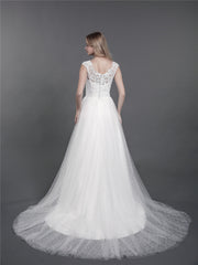 Spitze Brautkleid mit Schulterträger und Schleppe Weiß
