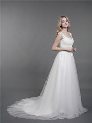Spitze Brautkleid mit Schulterträger und Schleppe Weiß