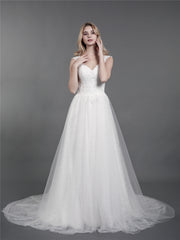 Spitze Brautkleid mit Schulterträger und Schleppe Weiß