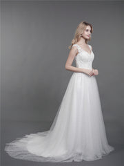 Spitze Brautkleid mit Schulterträger und Schleppe Weiß
