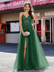 V-Ausschnitt Korsett Oberteil Tüll Kleid Dunkelgrün