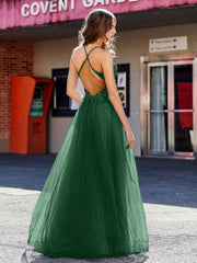 V-Ausschnitt Korsett Oberteil Tüll Kleid Dunkelgrün