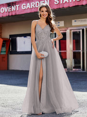 V-Ausschnitt Korsett Oberteil Tüll Kleid Silber Übergröße