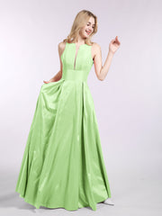 A-Linie Tafte Lang Kleid mit Tasche Salbei