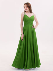 Spaghetti Träger Chiffon Kleid mit V-Ausschnitt Moos
