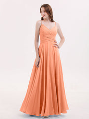 Spaghetti Träger Chiffon Kleid mit V-Ausschnitt Papaya