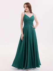 Spaghetti Träger Chiffon Kleid mit V-Ausschnitt Pfau