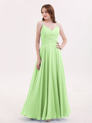 Spaghetti Träger Chiffon Kleid mit V-Ausschnitt Salbei