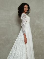 Chiffon und Spitze Boho Brautkleider mit langen Ärmeln Als Bild