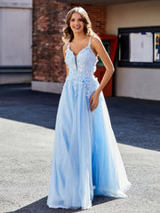 Blume Applique Rüschen Rock Tüll Kleid Himmelblau