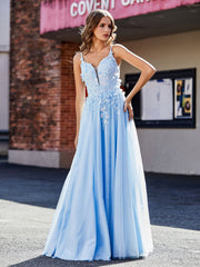 Blume Applique Rüschen Rock Tüll Kleid Himmelblau