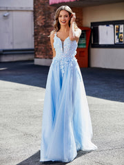 Blume Applique Rüschen Rock Tüll Kleid Champagner