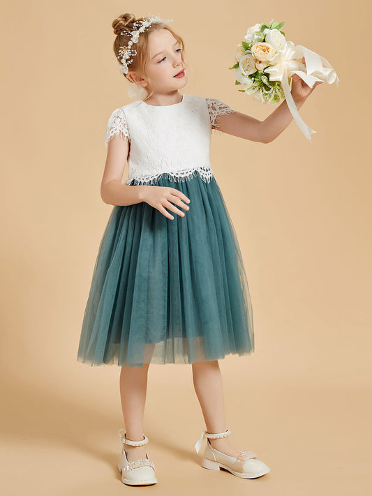 A-Linie Knielanges Blumenmädchenkleid mit Schmetterlingsärmeln