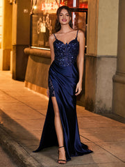 Pailletten Applikationen Korsett Maxi Kleid Dunkelmarine