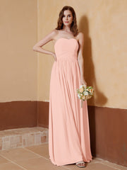 Chiffon lange trägerloser Ausschnitt Kleid für Bridemsids Koralle