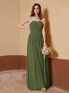 Chiffon lange trägerloser Ausschnitt Kleid für Bridemsids Olivgrün
