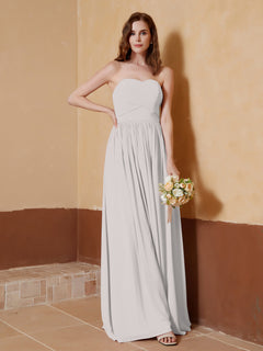 Chiffon lange trägerloser Ausschnitt Kleid für Bridemsids Silber Übergröße