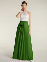 Chiffon lange Kleider mit Elfenbein Spitze Mieder Moos