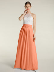 Chiffon lange Kleider mit Elfenbein Spitze Mieder Papaya