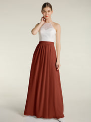 Chiffon lange Kleider mit Elfenbein Spitze Mieder Rost