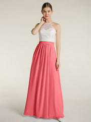 Chiffon lange Kleider mit Elfenbein Spitze Mieder Wassermelone