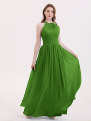 Doppel Träger Neckholder lange Chiffon Kleider Moos
