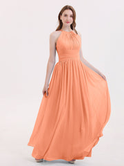 Doppel Träger Neckholder lange Chiffon Kleider Papaya