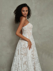 Trägerlos Vintage Spitze Brautkleider mit herzförmigem Ausschnitt Elfenbein