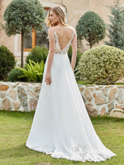 Chiffon Spitze A-Linie Brautkleid mit Knöpfen Champagner