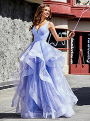 V-Ausschnitt Ärmellos Tüll Ballkleid Lavendel