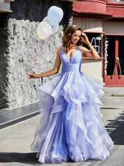 V-Ausschnitt Ärmellos Tüll Ballkleid Lavendel