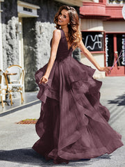 V-Ausschnitt Ärmellos Tüll Ballkleid Cabernet