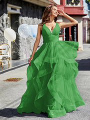 V-Ausschnitt Ärmellos Tüll Ballkleid Grün