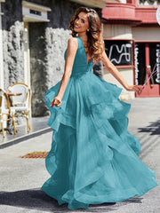 V-Ausschnitt Ärmellos Tüll Ballkleid Jade