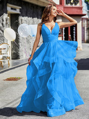 V-Ausschnitt Ärmellos Tüll Ballkleid Olivgrün Übergröße