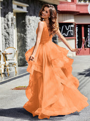 V-Ausschnitt Ärmellos Tüll Ballkleid Orange
