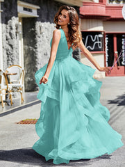 V-Ausschnitt Ärmellos Tüll Ballkleid Spa