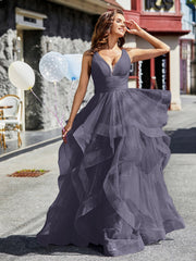 V-Ausschnitt Ärmellos Tüll Ballkleid Sturm
