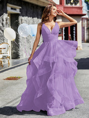 V-Ausschnitt Ärmellos Tüll Ballkleid Tahiti Übergröße