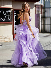 A-Linie Perlen Oberteil Tüll Ballkleid Lila