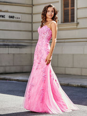 Trägerlos Spitze Oberteil Rücken Meerjungfrau Tüll Kleid Rosa