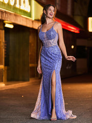 Pailletten Korsett Hoher Schlitz Maxi Kleid Lavendel