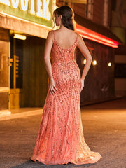 Pailletten Korsett Hoher Schlitz Maxi Kleid Orange