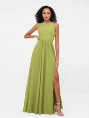 Prinzessin Lang Chiffon Kleider mit Schlitz Klee