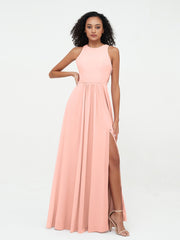 Prinzessin Lang Chiffon Kleider mit Schlitz Koralle
