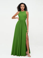 Prinzessin Lang Chiffon Kleider mit Schlitz Moos