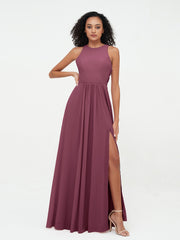 Prinzessin Lang Chiffon Kleider mit Schlitz Maulbeere