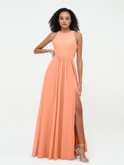 Prinzessin Lang Chiffon Kleider mit Schlitz Papaya