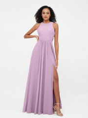 Prinzessin Lang Chiffon Kleider mit Schlitz Blauregen
