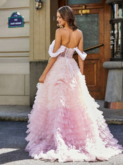 Schultefrei Rüschen Stufenrock Tüll Ballkleid Rosa